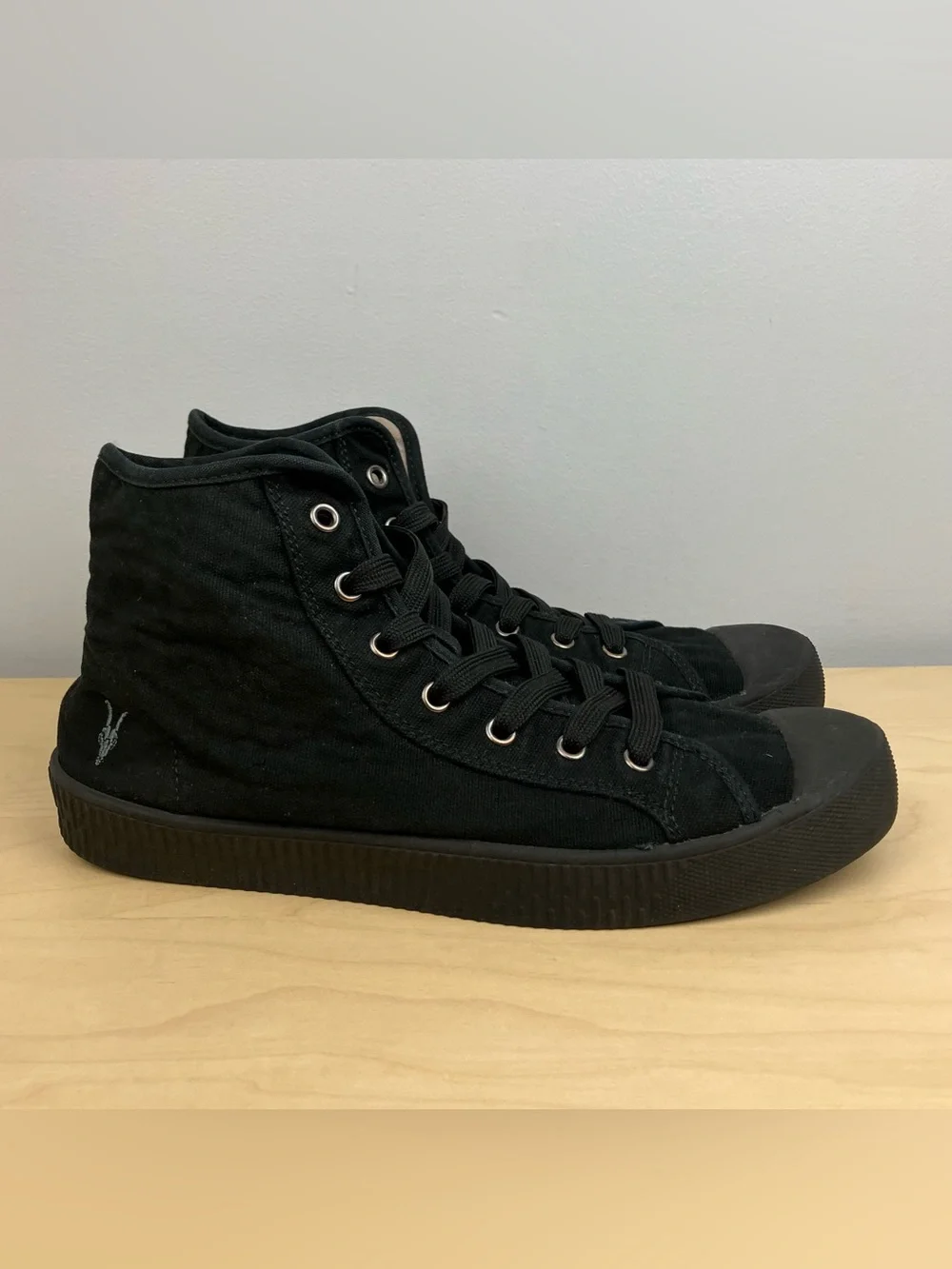 Allsaints Men’s Size 42 / 9.0 Max Triple Black Canvas High Top Shoes Lace Up